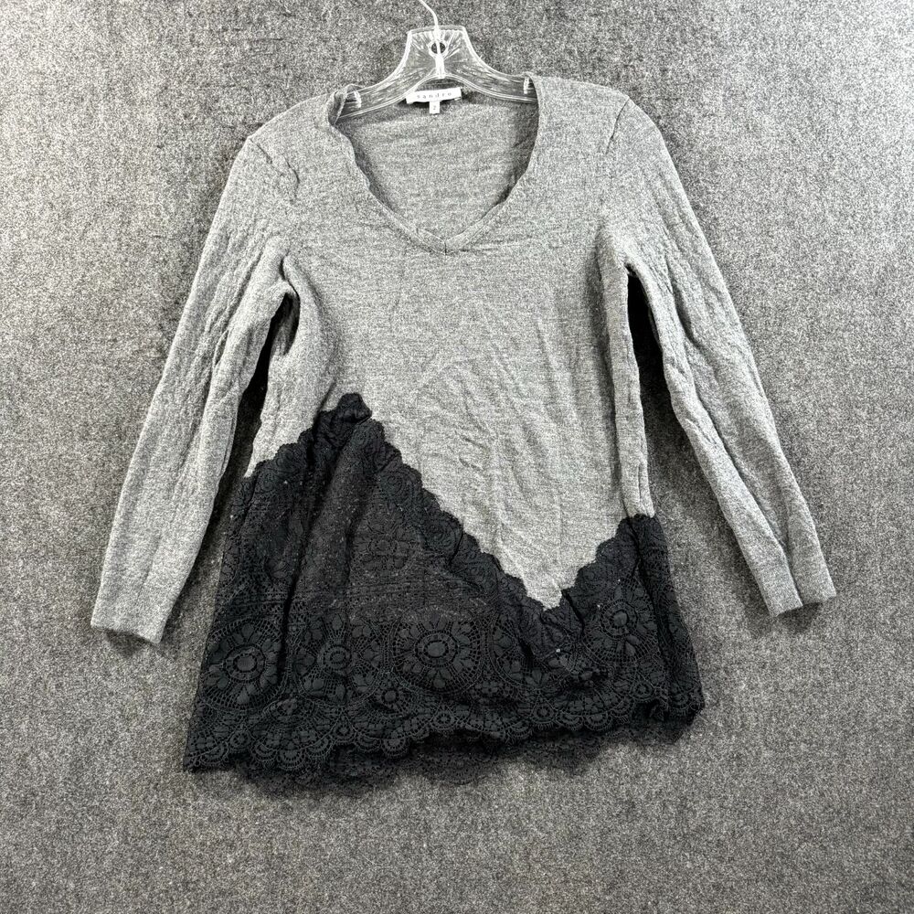 Sandro Sweater Women's 2 Gray Merino Wool Asymmetrical Laced